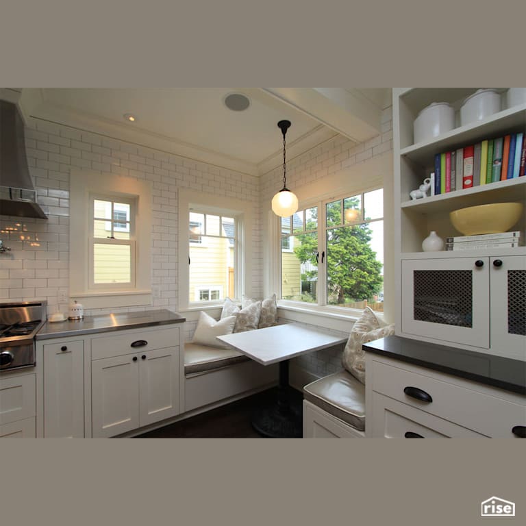 Breakfast nook with subway tile with Integrated LED by Gant Nychay Architecture PLLC
