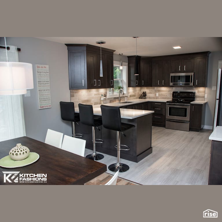 Dark Elegant Kitchen with Ceramic Tile Floors by Home Fashions