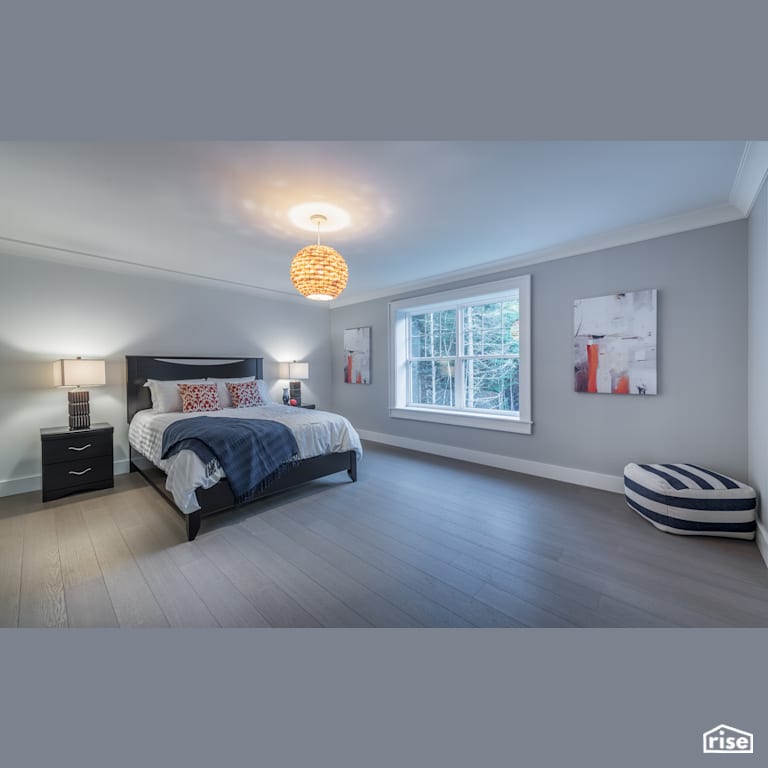 House in The Woods - Master Bedroom with Ceiling Light by Homes by Highgate