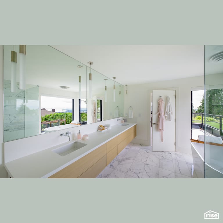 Double Sink Bathroom to Patio with Low-Flow Bathroom Faucet by Synthesis Design