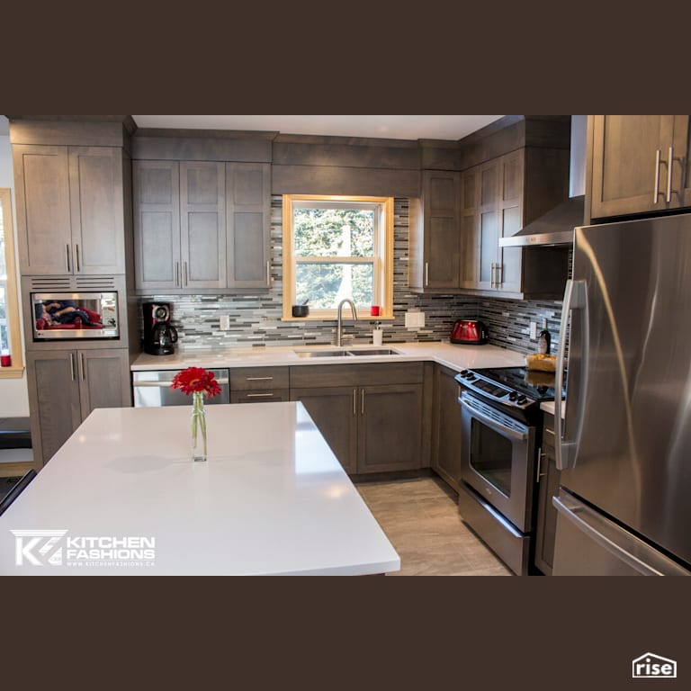Kitchen Fashions - Custom Grey Stained Kitchen with Low-Flow Kitchen Faucet by Home Fashions