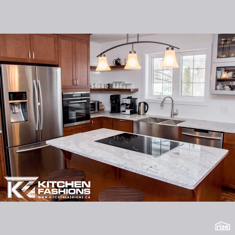 Cinnamon Stained Kitchen with Low-Flow Kitchen Faucet by Home Fashions