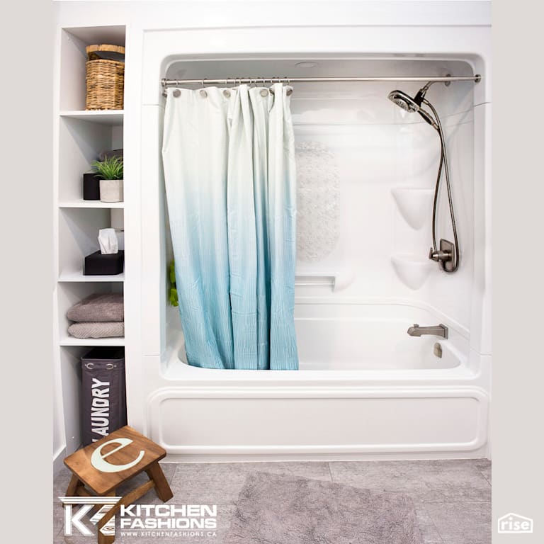 Serene White Modern Bathroom with Low-Flow Showerhead by Home Fashions