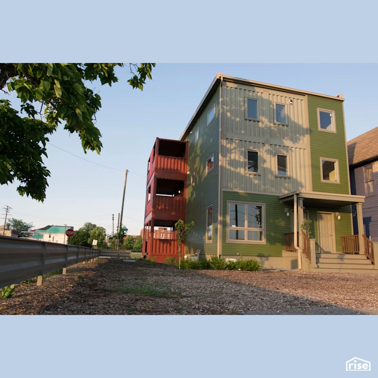 Hybrid Container Home Street View with Composite or Engineered Siding by Three Squared Inc.