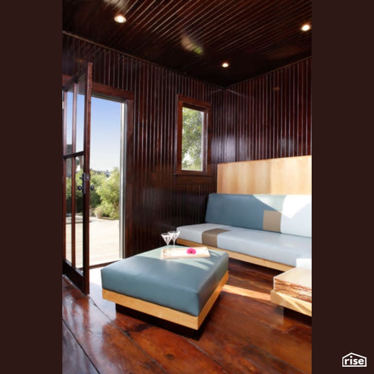 Wood Paneled Room Leading to Deck with Integrated LED by Tracy A. Stone Architect