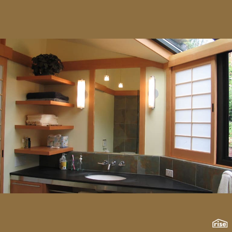 Japanese bathroom sink with shoji screens with Fixed Window by Gant Nychay Architecture PLLC