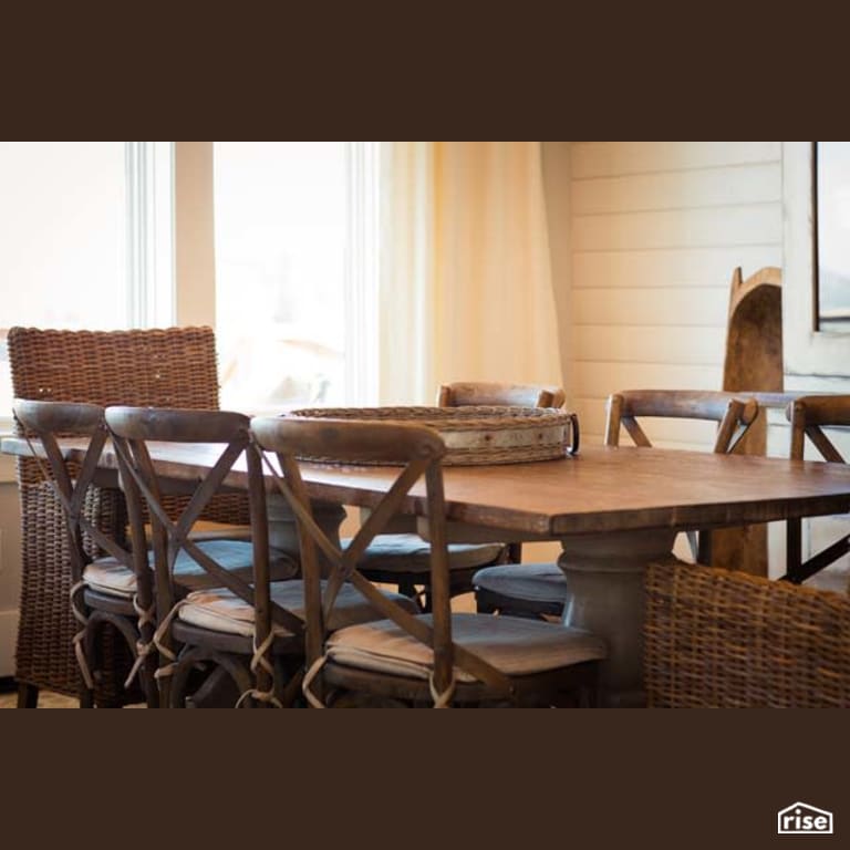 Dining Room with Shiplap Wood Siding by Winsome Construction