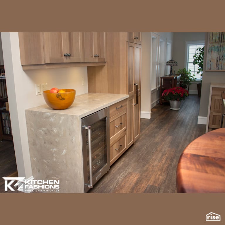 Kitchen Fashions - Beautiful Hickory Kitchen with Torrefied Maple with Refrigerator by Home Fashions