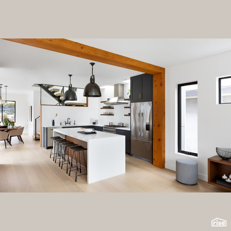 Open Concept Kitchen with Wooden Beam with Integrated LED by Synthesis Design