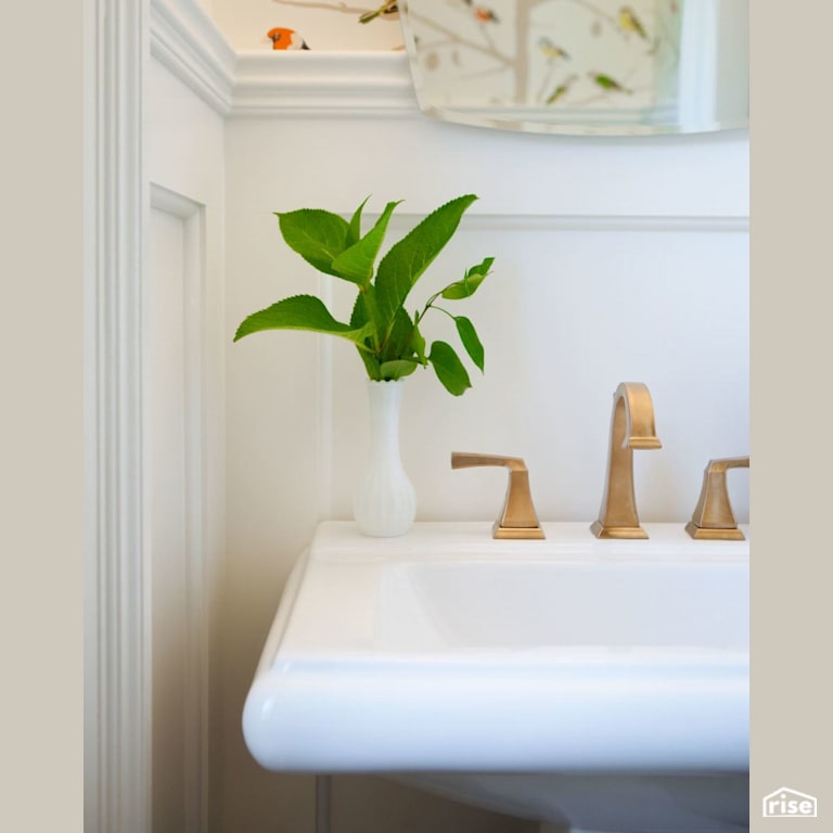 Bathroomj sink with brushed gold low-flow bathroom faucet with Low-Flow Bathroom Faucet by J Russon Construction