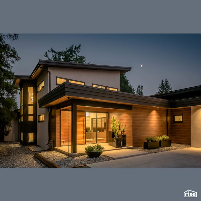 Fort Langley Modern Blend - Exterior with Accent Outdoor Lighting by My House Design/Build Team Ltd.