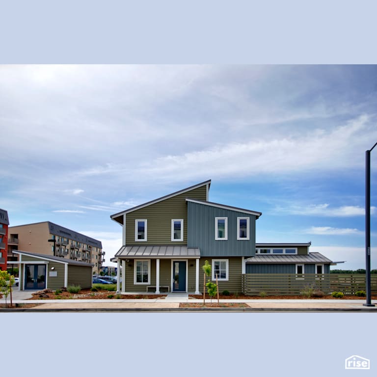 Front exterior of Living Building Challenge, Net Zero Energy showcase home with Energy Star Exterior Door by Alpen High Performance Products