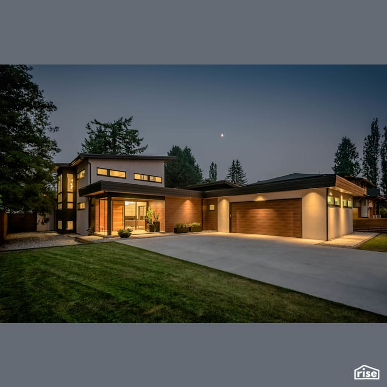 Fort Langley Modern Blend - Exterior with Accent Outdoor Lighting by My House Design/Build Team Ltd.
