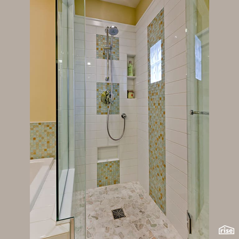 Stand-up shower with low-flow showerhead with Low-Flow Showerhead by Gant Nychay Architecture PLLC