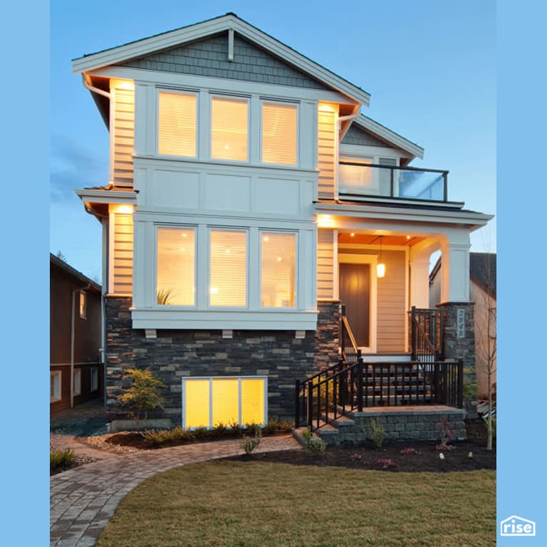 Clay Construction - Arbutus Craftsman - Exterior with Accent Outdoor Lighting by Clay Construction