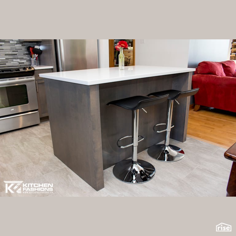Kitchen Fashions - Custom Grey Stained Kitchen with Refrigerator by Home Fashions