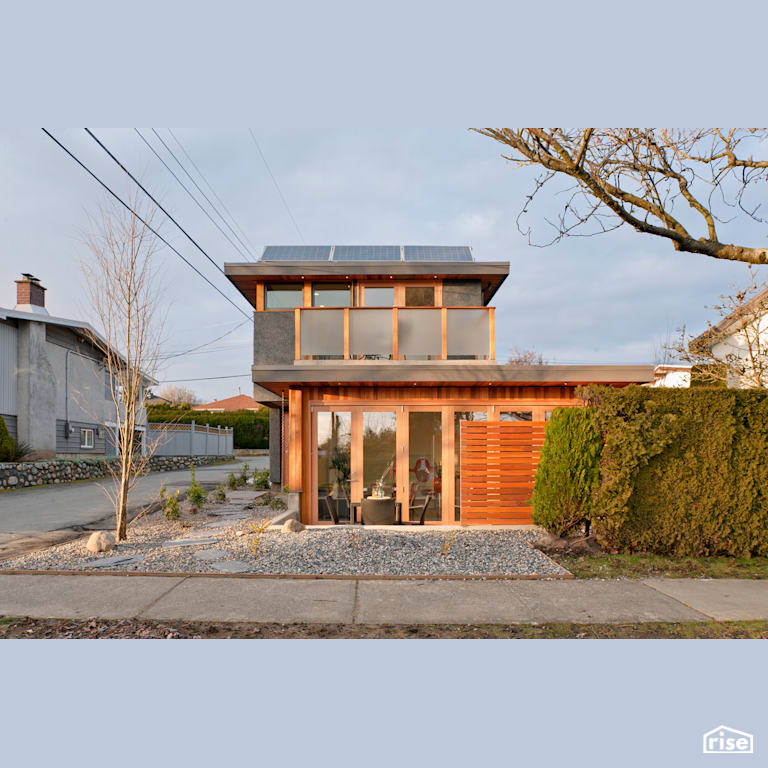 Solar Lane House Exterior daytime with Clapboard Wood Siding by Lanefab Design/Build