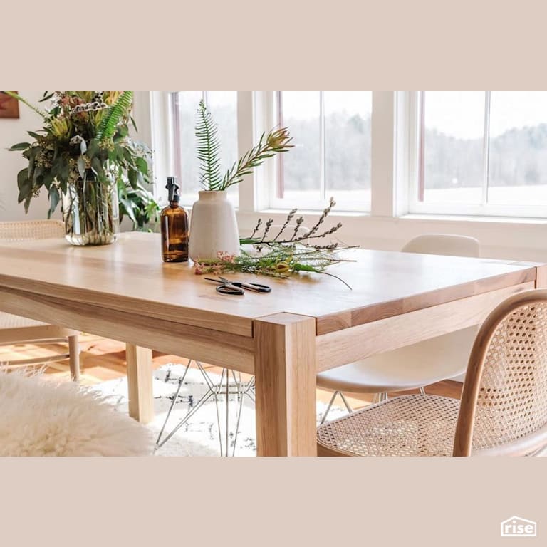 Finished wood dining table with natural light with Interior Wood Finish by Vermont Natural Coatings