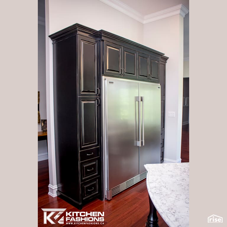Kitchen Fashions - Black Lacquer With Worn Edges with Refrigerator by Home Fashions