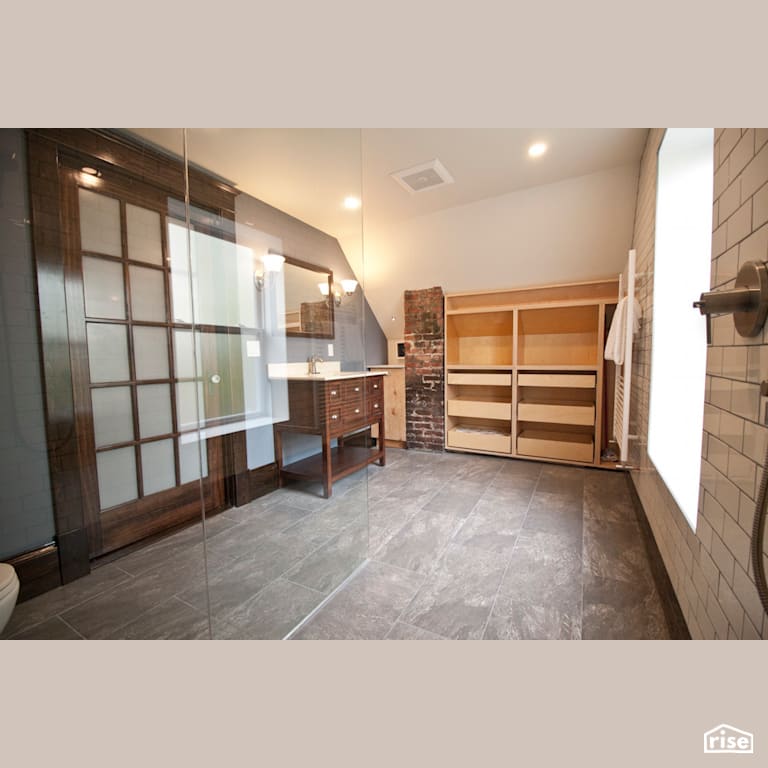 View from inside the shower with Ceramic Tile Floors by RSI Projects