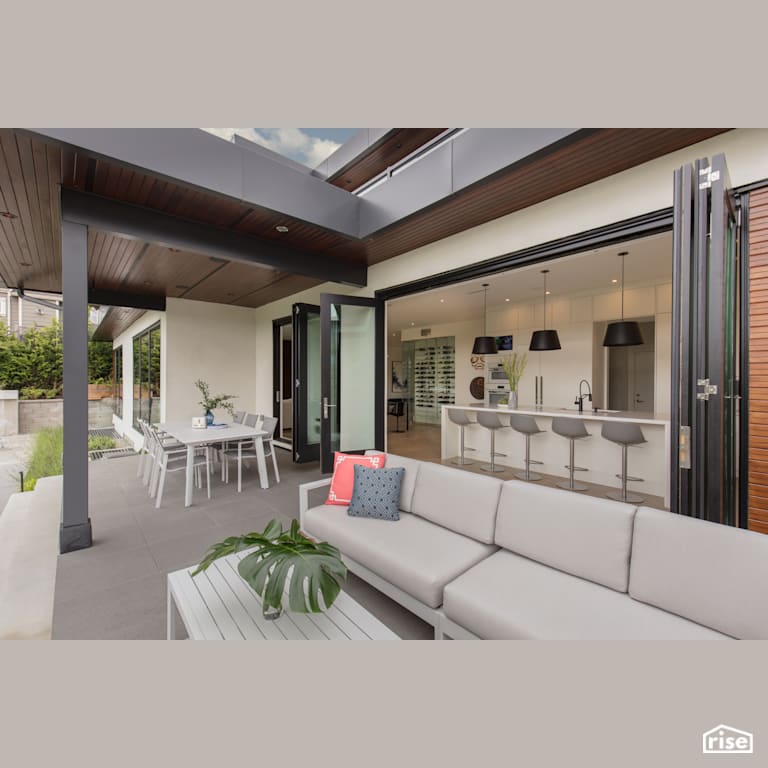 Patio Lounge Area with Wall Oven by Synthesis Design