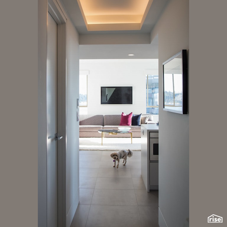 Penthouse Hallway with LED Strip Light by Synthesis Design