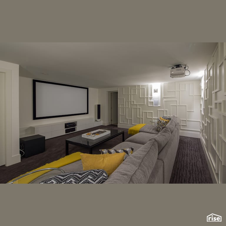 Home Theatre with Projector TV with Carpeting by Synthesis Design