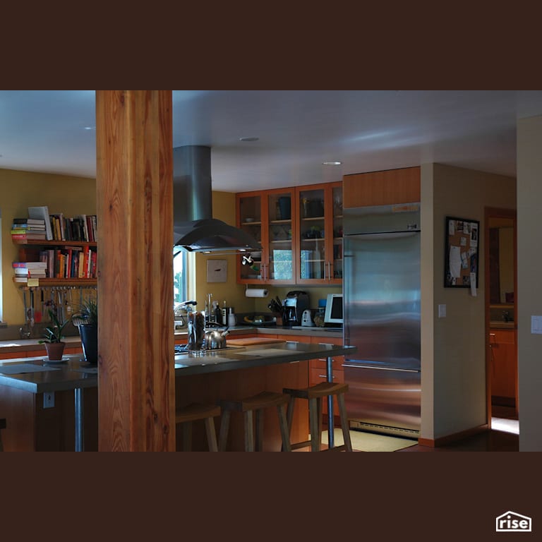 Wood veneer kitchen with stainless steel with Integrated LED by Gant Nychay Architecture PLLC
