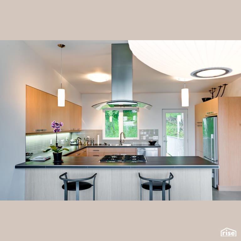 Hillside House - West Coast Modern Build - Kitchen with Gas Range by Pheasant Hill Homes Ltd.