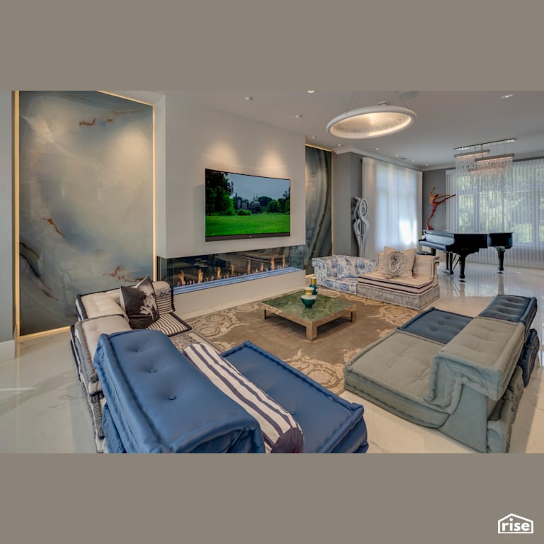 Executive Elegance - Living Room with Gas Fireplace by Clay Construction