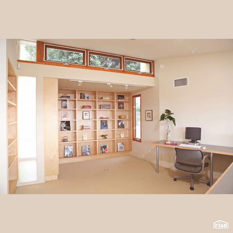 Echo Park Office With Bookshelf with Carpeting by Tracy A. Stone Architect