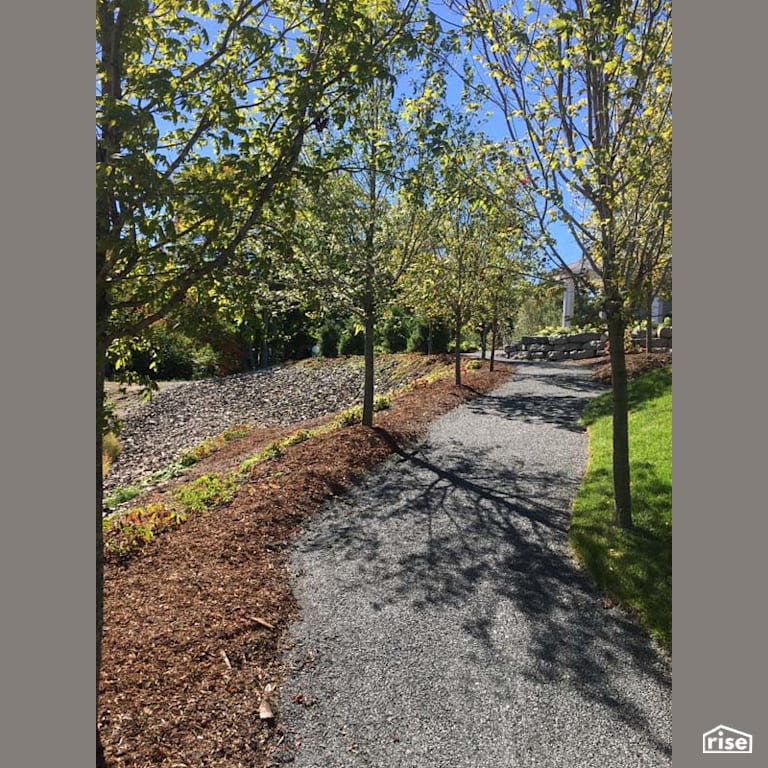 Backyard Walkway with Wood Mulch by Earthworks Landscape & Design