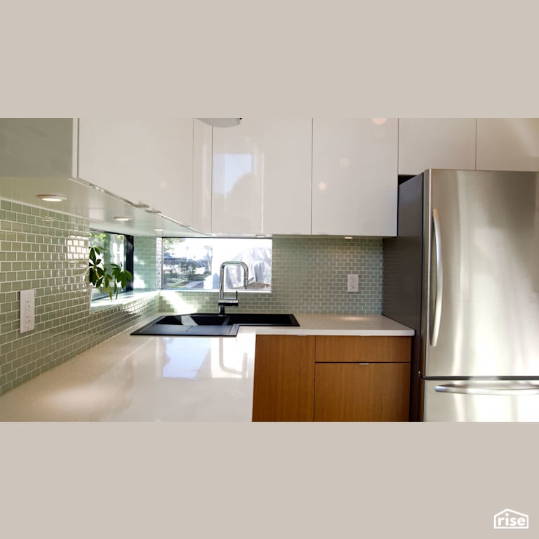 Kitchen with Aluminum or Metal Window Frame by MIZA Architects