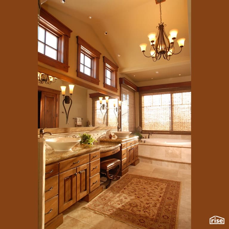 Bathroom with soaker tub and fixed windows with Low-Flow Bathroom Faucet by Alpen High Performance Products