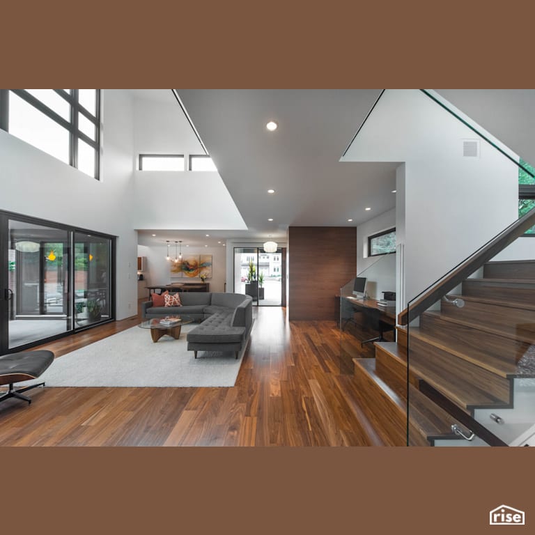 Fort Langley Modern Blend - Living Room with Engineered Hardwood by My House Design/Build Team Ltd.