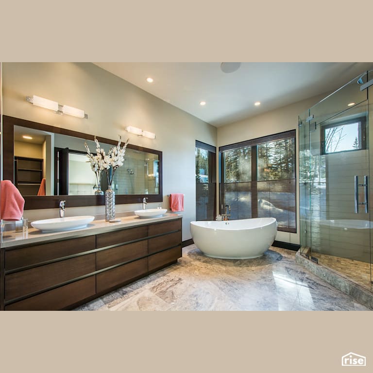 Soaker tub with outdoor view with Integrated LED by Alpen High Performance Products
