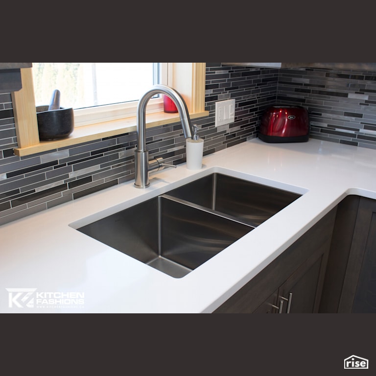 Kitchen Fashions - Custom Grey Stained Kitchen with Low-Flow Kitchen Faucet by Home Fashions