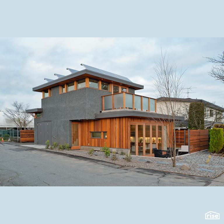 Solar Lane House Exterior Side Back  with Energy Star Exterior Door by Lanefab Design/Build