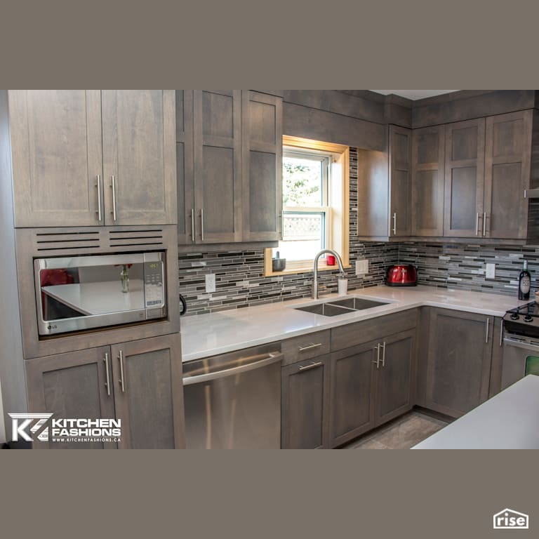 Kitchen Fashions - Custom Grey Stained Kitchen with Low-Flow Kitchen Faucet by Home Fashions