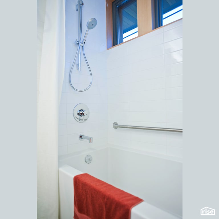 Solar Lane House Shower and Tub with Awning Window by Lanefab Design/Build