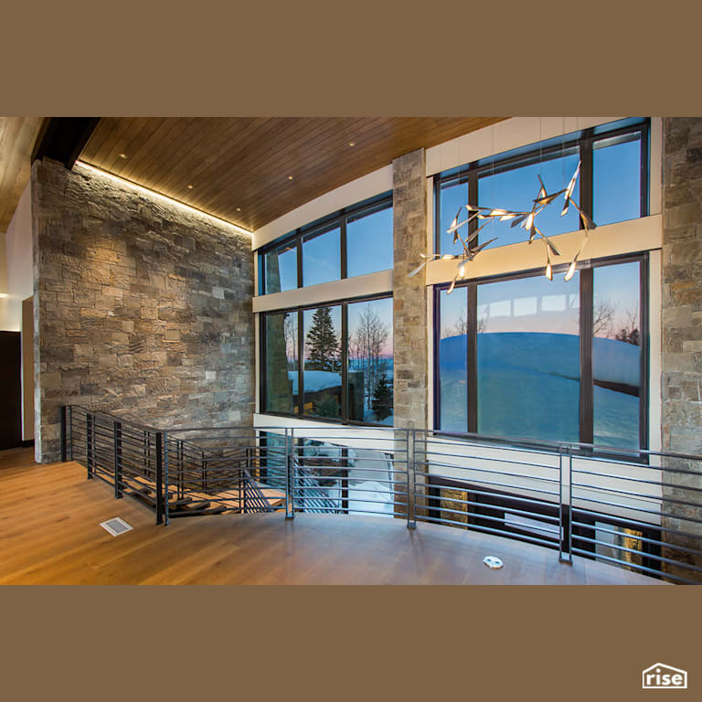 Staircase with floor to ceiling windows with Integrated LED by Alpen High Performance Products