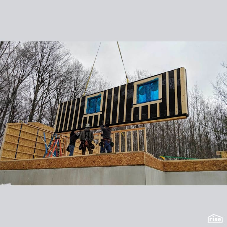 Panelized Prefab wall being set with Prefabricated Panelized Home by Phoenix Haus LLC