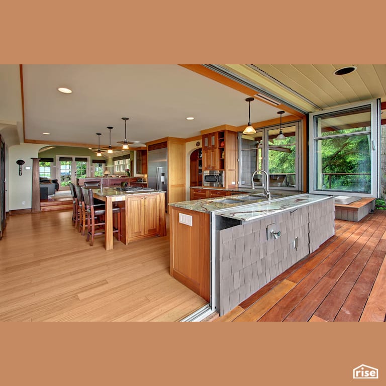 Kitchen with sliding windows with Integrated LED by Gant Nychay Architecture PLLC
