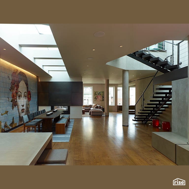 West 27th Street Penthouse - Dining Room with Gas Fireplace by Charles Rose Architects