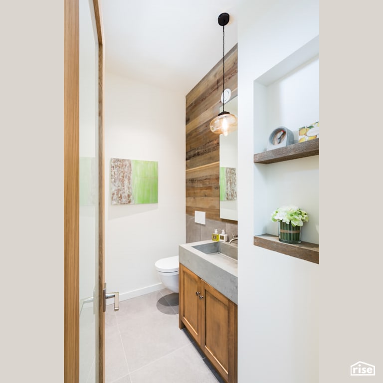 Bathroom Design with Wood Accents with Low-Flow Bathroom Faucet by Synthesis Design