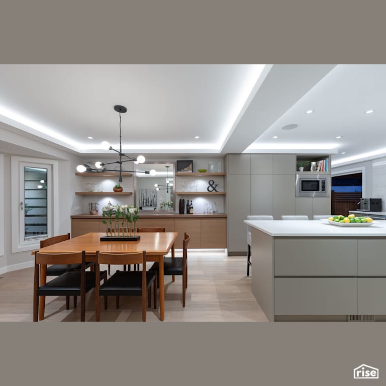 Kitchen and Dining with Plenty of Storage with LED Lighting by Synthesis Design