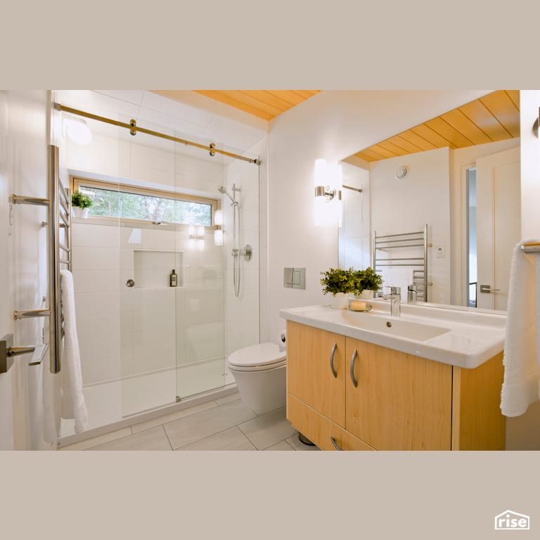 Gulf Island Sanctuary - Passive House - Bathroom with Low-Flow Showerhead by Pheasant Hill Homes Ltd.