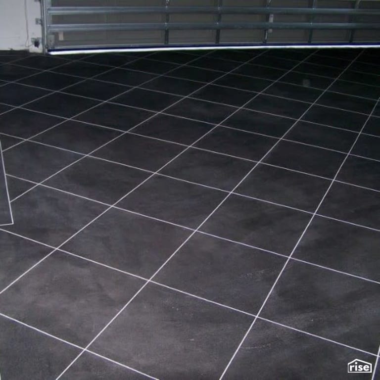 Dark SoyCrete concrete stain on garage floor with Concrete Stain by Eco Safety Products