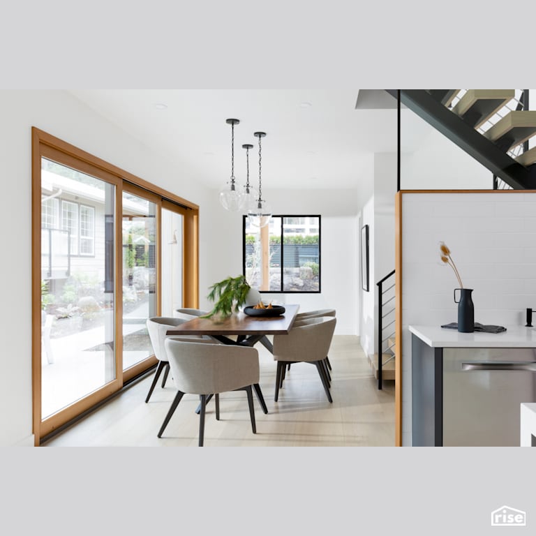 Dining Room In Entryway to Courtyard with LED Lighting by Synthesis Design
