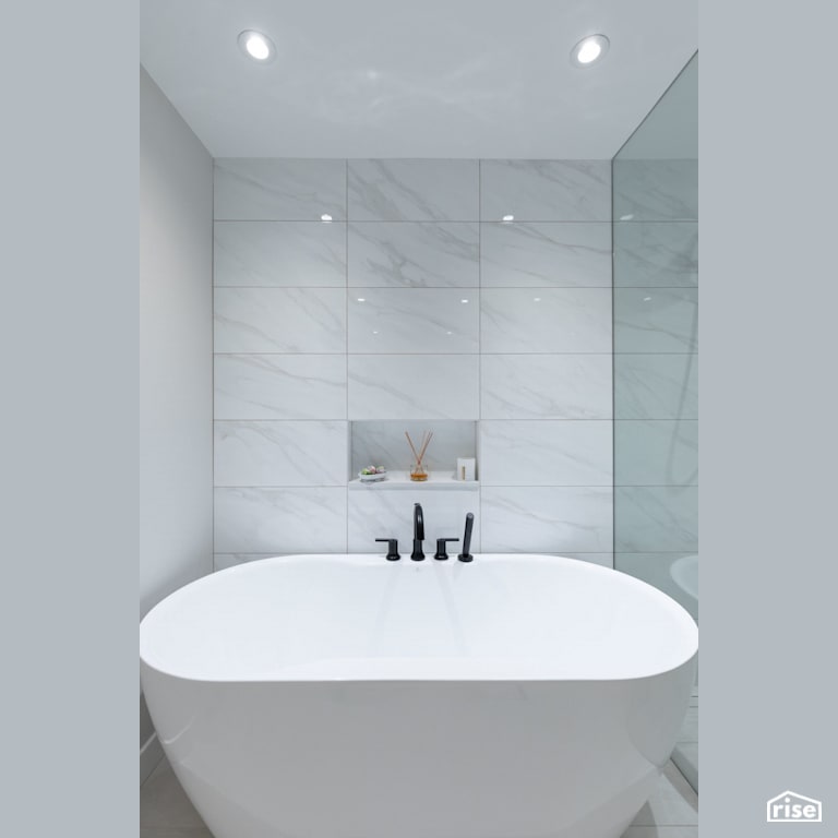 Luxurious Bathtub with Ceramic Tile Floors by Synthesis Design
